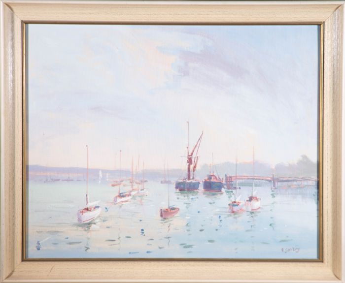 Edward Gentry (b.1943) - 20th Century Oil, Boats at their Moorings