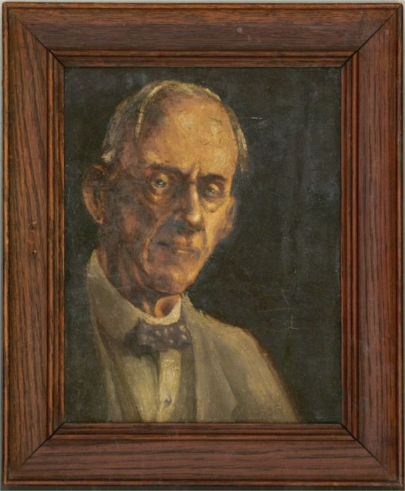 Mid 20th Century Oil - Gentleman in Blue Bow Tie