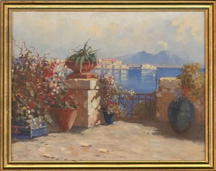 Early 20th Century Oil - View Of Vesuvius from The Bay Of Naples