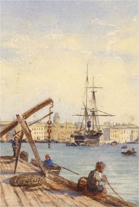 Late 19th Century Watercolour - Busy City Port