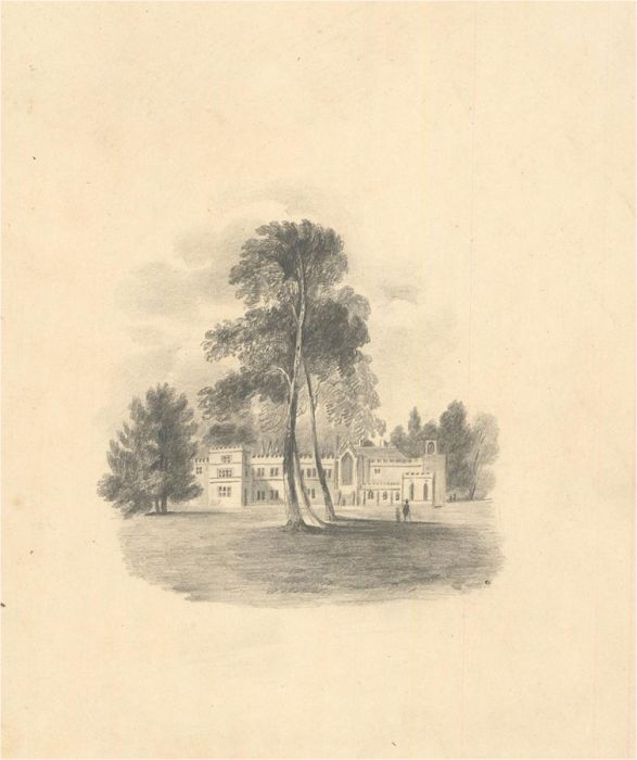 Mid 19th Century Graphite Drawing - West Dean House, Sussex