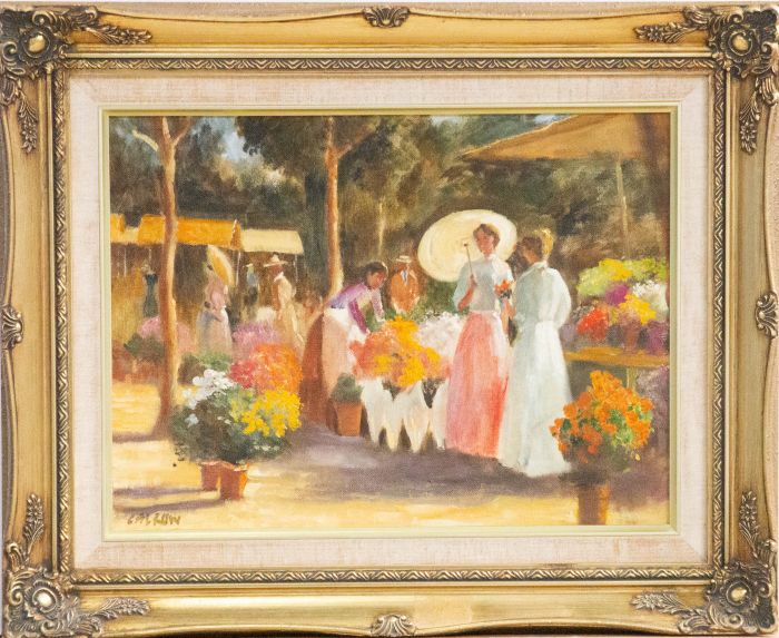 Robert F. Calrow (1916-2012) - Contemporary Oil, Flower Market