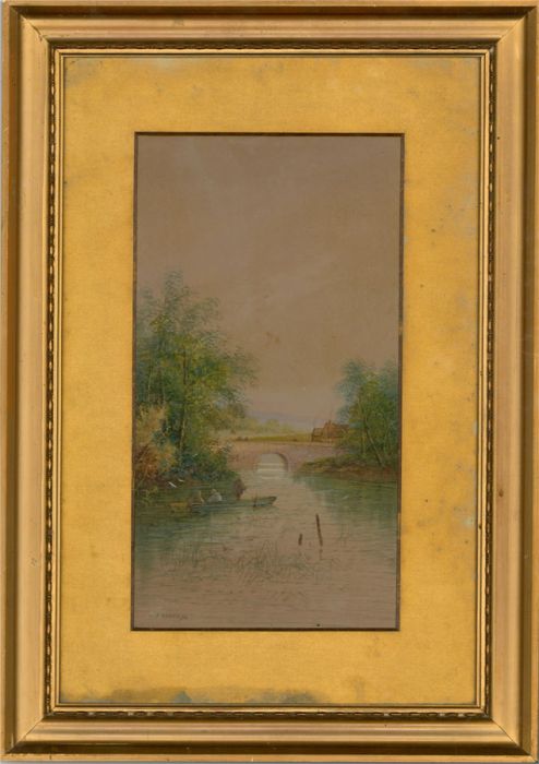 M. D. Ansell - 1910 Watercolour, Fishing On A Quiet River