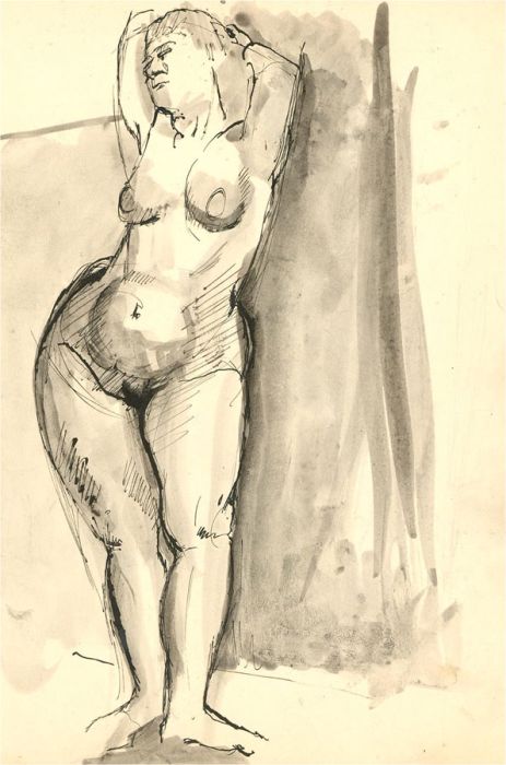 John Cherrington (1931-2015) - 20th Century Pen and Ink Drawing, Standing Nude