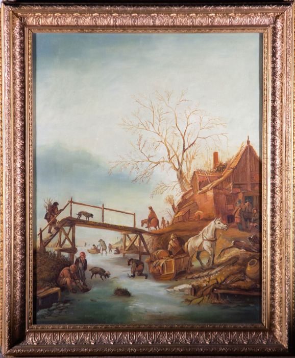 Framed Early 20th Century Oil - Frozen Waterway