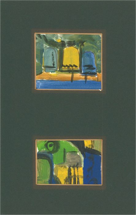 Newlyn School - Contemporary Gouache, Green & Blue Abstract