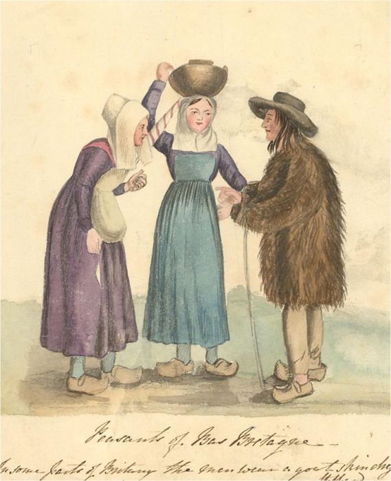 Stothard - 19th Century Watercolour, Peasants of Bas Bretagne