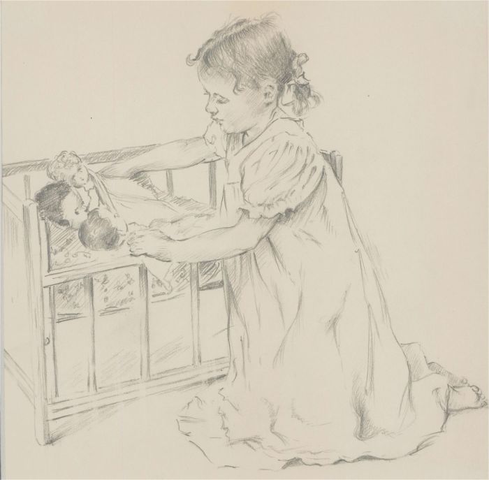 Franco Matania (1922-2006) - 20th Century Graphite Drawing, Girl and Her Toys