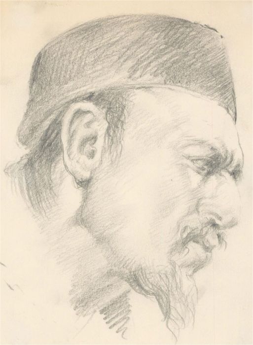 Franco Matania (1922-2006) - Mid 20th Century Graphite Drawing, Stern Man