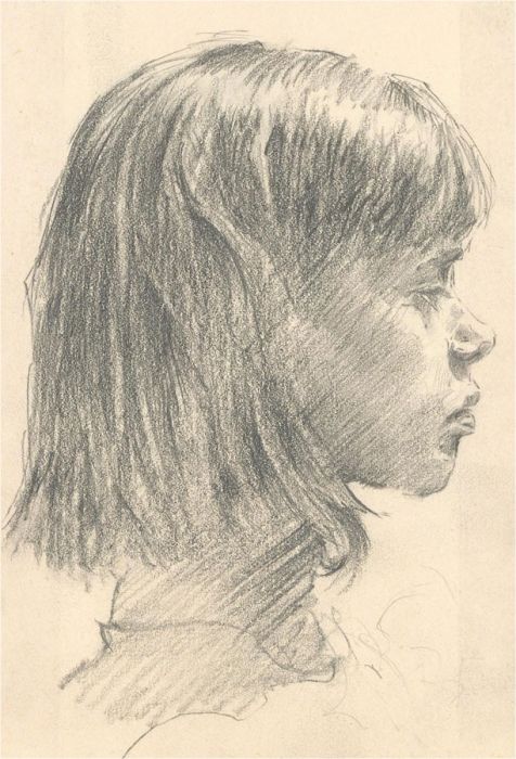 Franco Matania (1922-2006) - Charcoal Drawing, Profile Portrait of a Girl