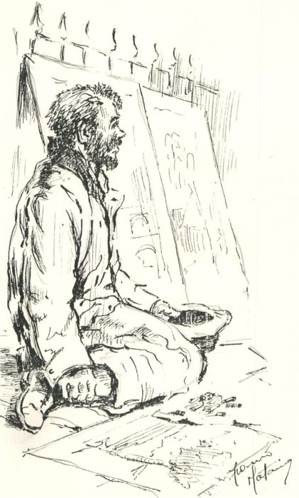 Franco Matania (1922-2006) - 20th Century Pen and Ink Drawing, Homeless Artist