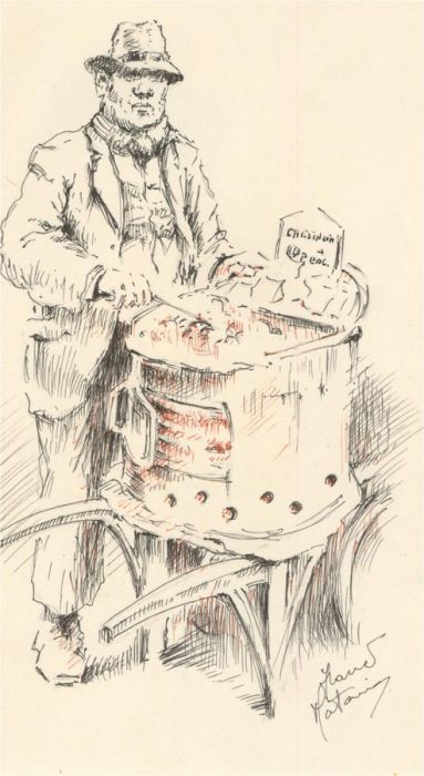 Franco Matania (1922-2006) - 20th Century Pen and Ink Drawing, Chestnut Vendor