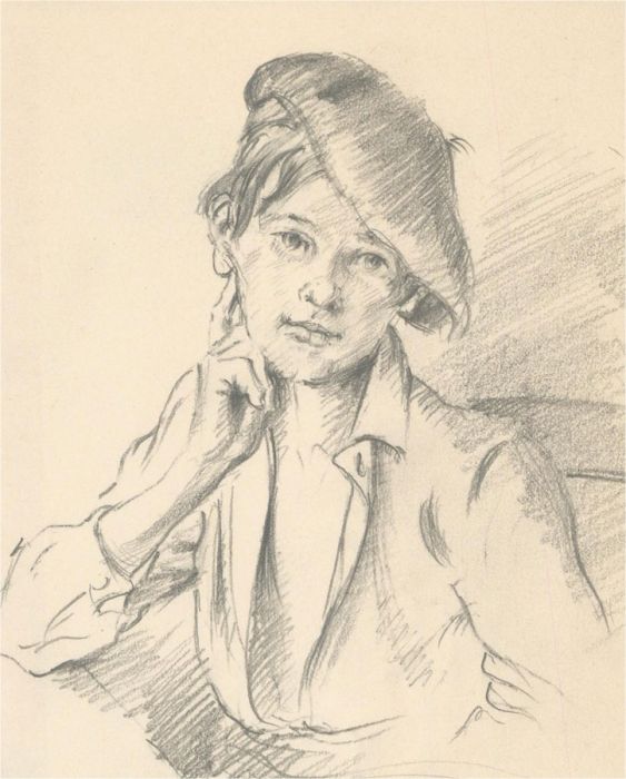 Franco Matania (1922-2006) - Mid 20th Century Graphite Drawing, Girl in Beret