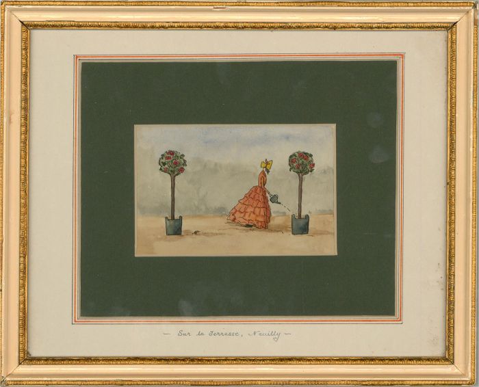 20th Century Watercolour - Sur La Terrasse, Neuilly
