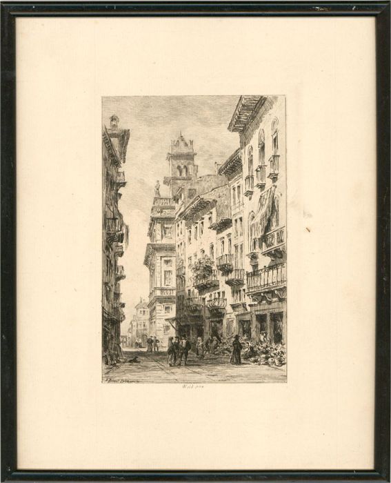 Alfred Brunet-Debaines after William Wyld - c.1870 Etching, A Street In Verona