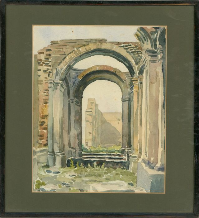 Framed Mid 20th Century Watercolour - Ruined Abbey Aisle