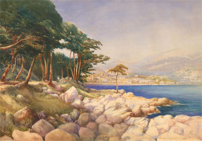 Signed Early 20th Century Watercolour - City on the Horizon