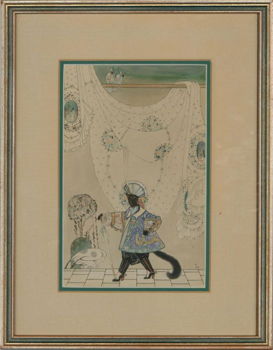 Iris W. Leaver - 1917 Gouache, Puss In Boots