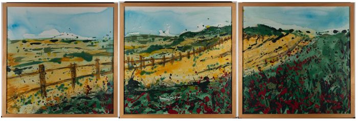 Sharon Withers - Contemporary Acrylic Tryptic, Sweeping Fields