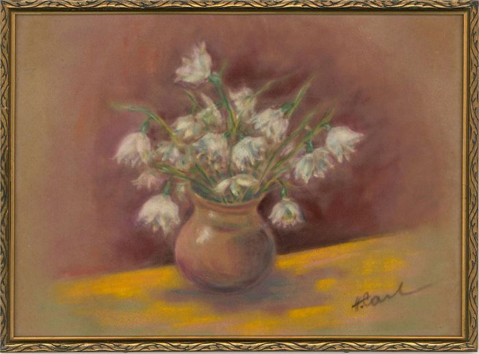 H. Carl - Mid 20th Century Pastel, Vase with White Flowers