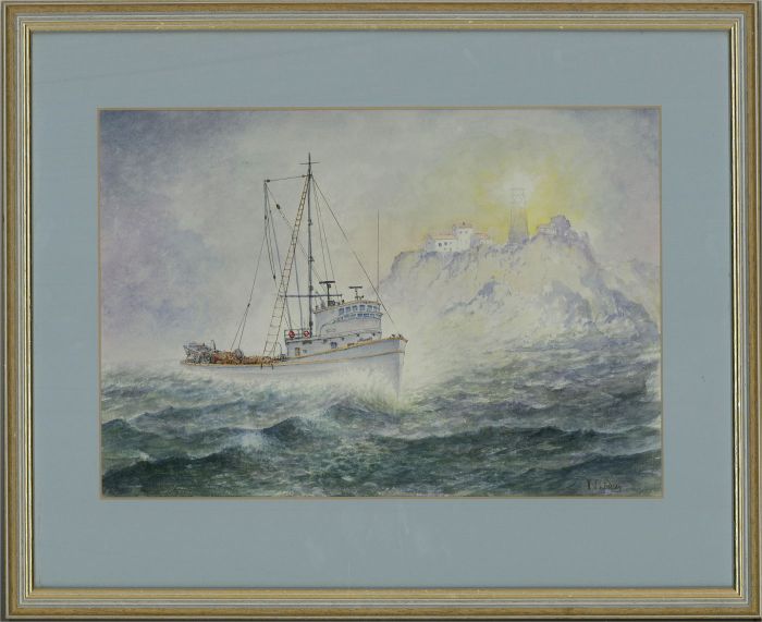 W. F. Lindsay - Contemporary Watercolour, Lighthouse In The Storm