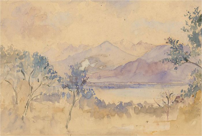 Georgina Leigh-Smith (1837-1923) - 1907 Watercolour, Purple Mountain Scene