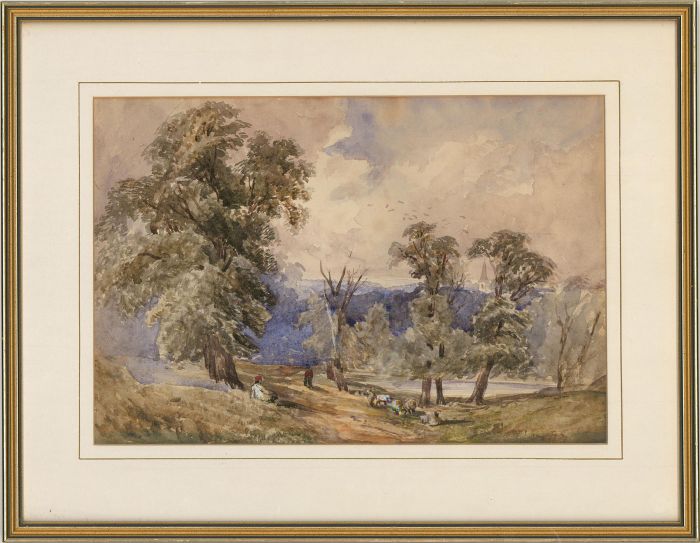 Framed Late 19th Century Watercolour - Sheep in a Landscape