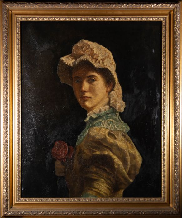 Late 19th Century Oil - Young Lady With A Rose