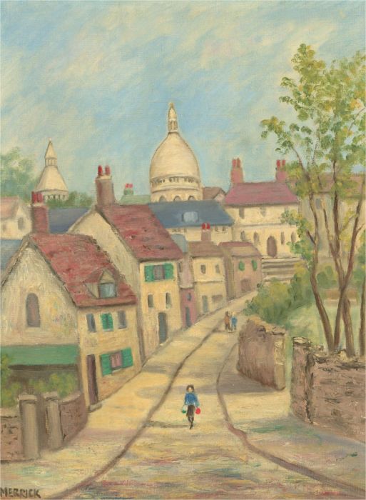 Kathleen Merrick - 20th Century Oil, Street Scene, Montmartre