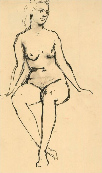 Julia Morley (1917–2008) - Mid 20thC Pen and Ink Drawing, Seated Female Nude I