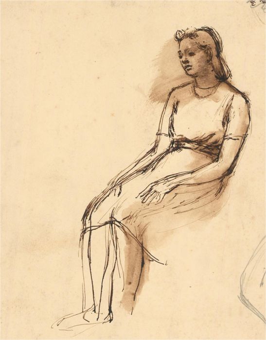 Julia Morley (1917–2008) - Mid 20thC Pen and Ink Drawing, Seated Female Study