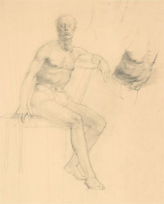 Julia Morley (1917–2008) - Mid 20th Century Graphite Drawing, Seated Male Nude