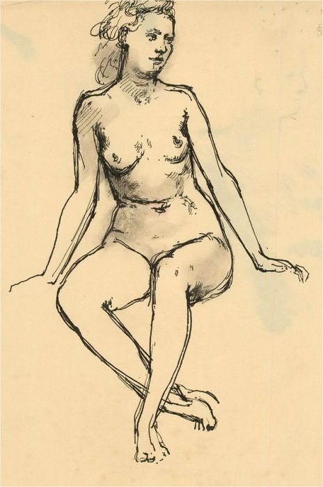 Julia Morley (1917–2008) - Mid 20thC Pen and Ink Drawing, Seated Female Nude II