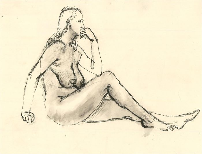 Julia Morley (1917–2008) - Pen and Ink Drawing, Study of a Female Nude