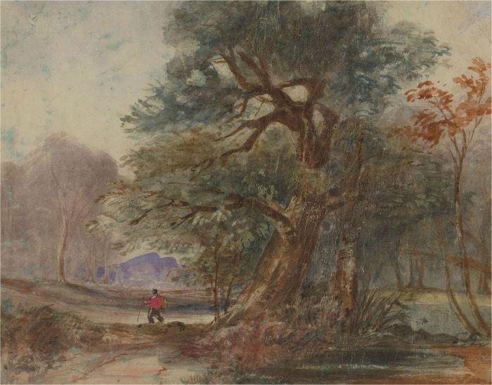 Mid 19th Century Watercolour - Figure in a Wooded Scene