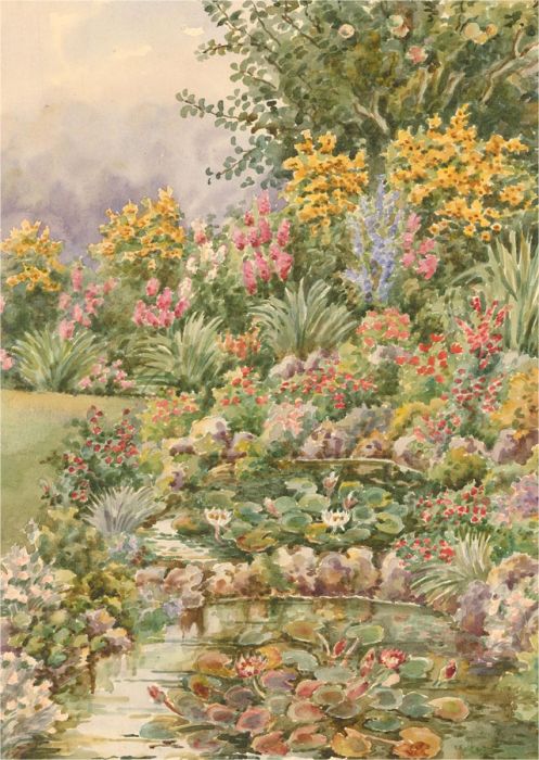 Mid 20th Century Watercolour - The Garden Pond