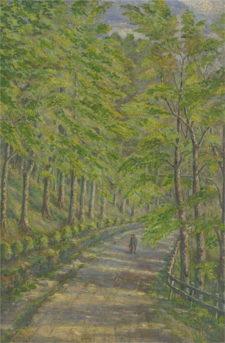Early 20th Century Oil - Figure in Forest Path