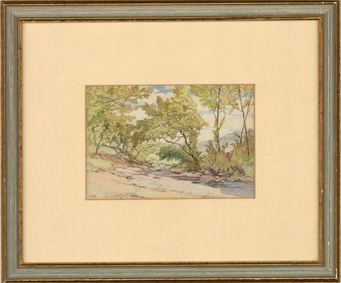 J.H. Guild - c.1890 Watercolour, River and Trees