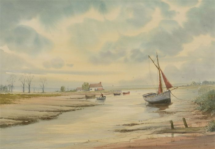 Alan Whitehead (b.1952) - Contemporary Watercolour, Low Tide At The Inlet