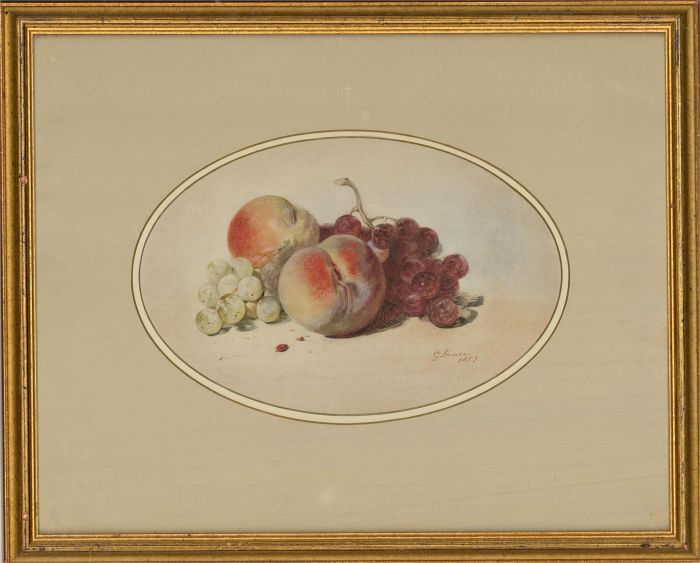 George Lance (1802-1864) - 1857 Watercolour, Still Life with Fruit