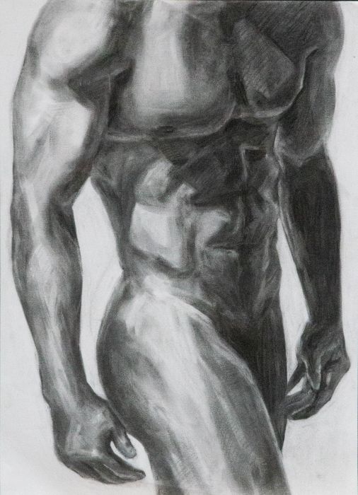Contemporary Charcoal Drawing - Male Torso