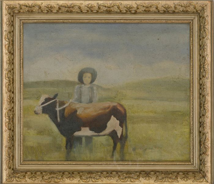 Contemporary Oil - Ghostly Figure With Cow