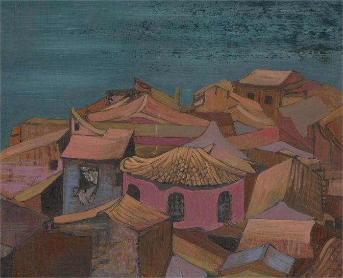 Margaret O. Hole (1919-2012) - Contemporary Oil, Shanty Town By The Sea
