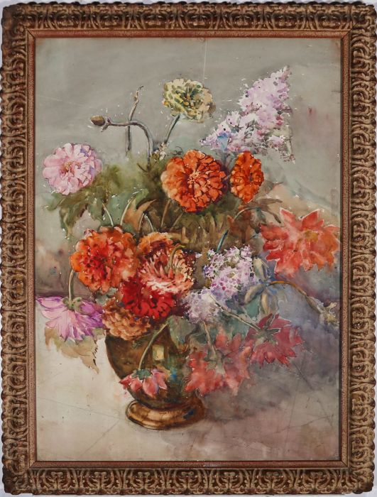 Mid 20th Century Watercolour - Zinnias