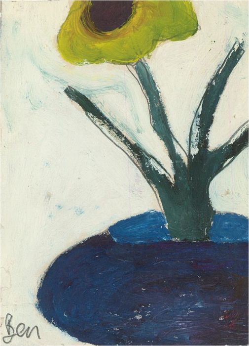 Ben Carrivick - Signed Contemporary Oil, Yellow Flower Blue Pot