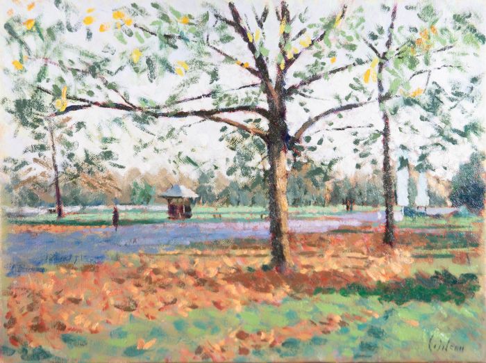 David Wilson (1919-2013) - Contemporary Oil, Broadwalk in Autumn, Hyde Park