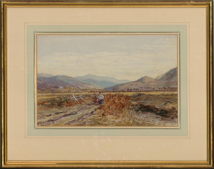 John Syer RI (1815-1885) - 1873 Watercolour, Two Figures Crossing a Moor