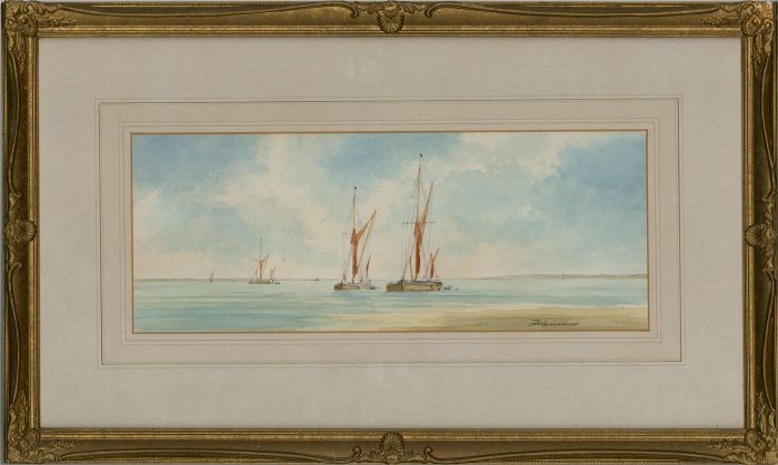Des Harradine - 20th Century Watercolour, Beach Scene with Boats