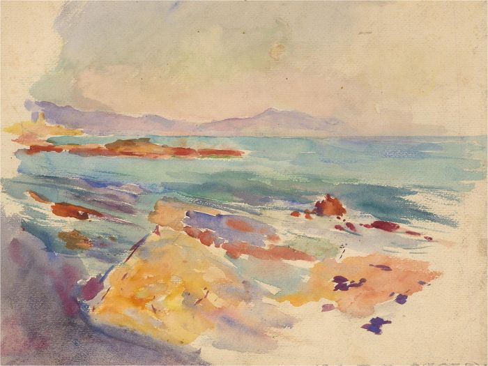 Giorgio Matteo Aicardi (1891-1985) - 1913 Watercolour, Colourful Seascape