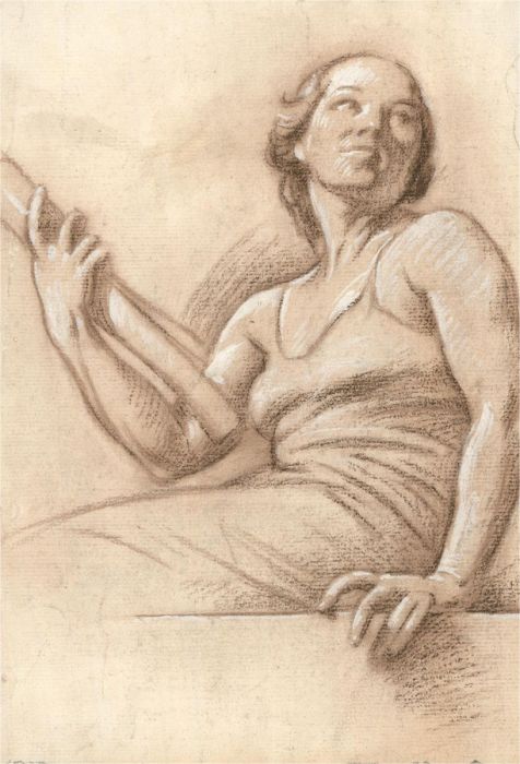 Giorgio Matteo Aicardi (1891-1985) - 1938 Charcoal Drawing, Seated Woman Study